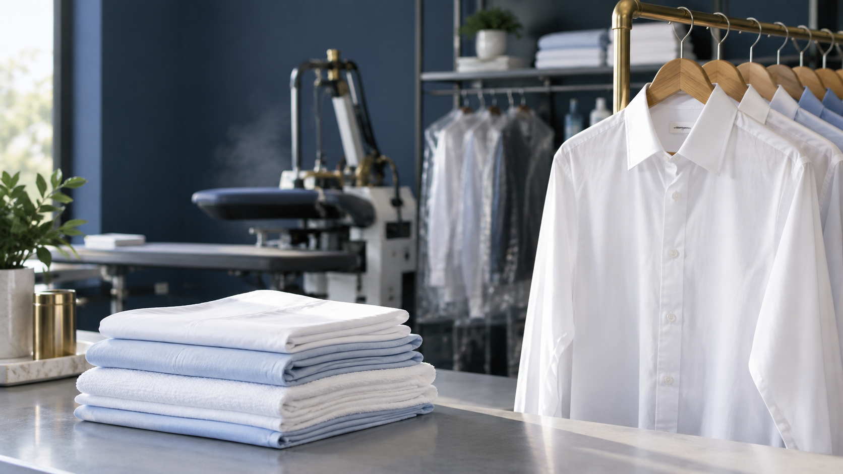 Freshly pressed white shirts and neatly folded linens